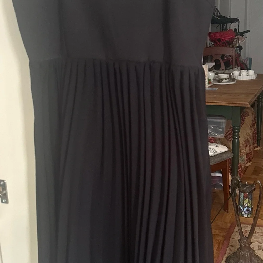 Beulah Black Evening Dress, bottom Pleated Midi Dress, fully lined. Elegant